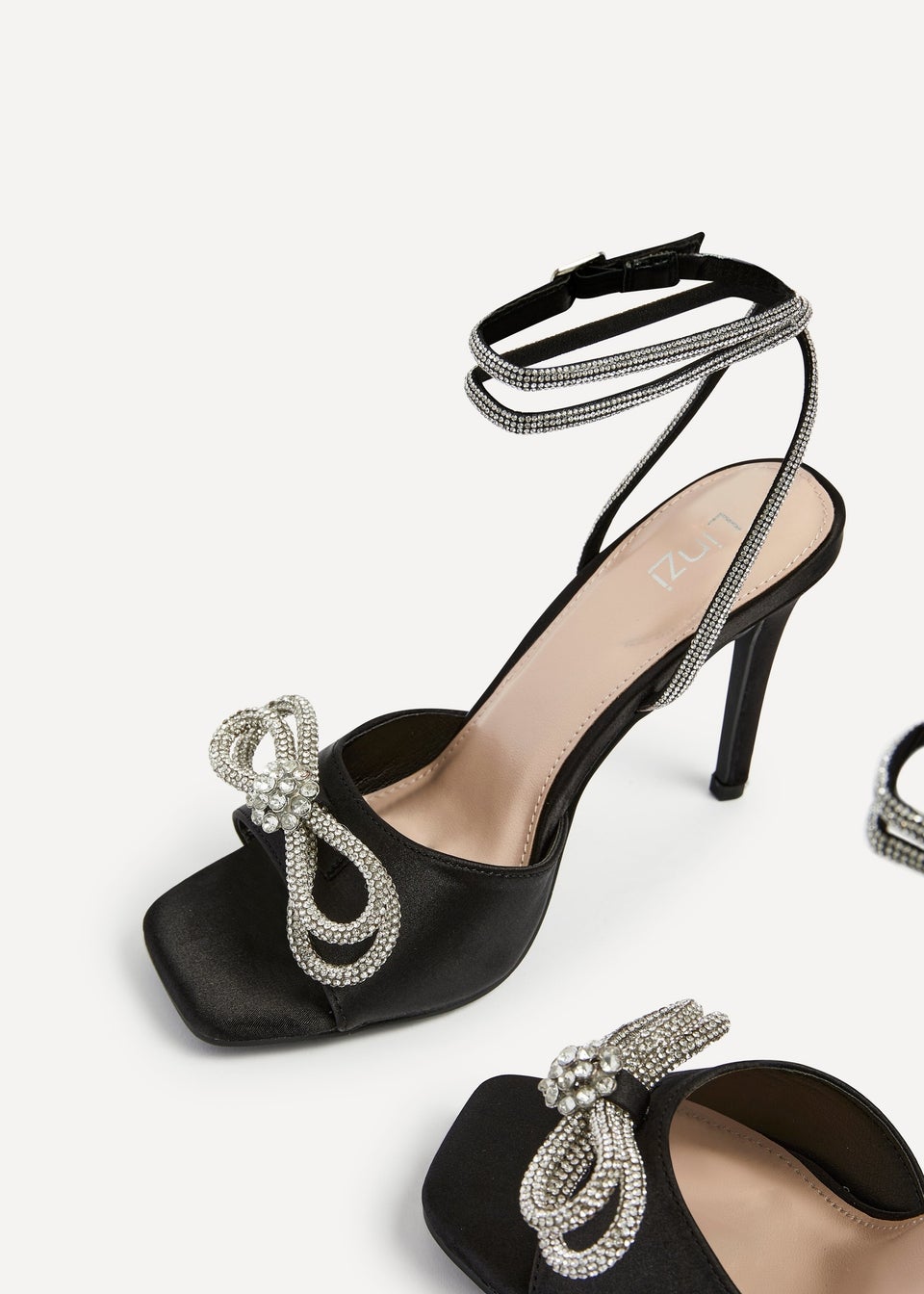 Linzi Princella Black Satin Stiletto Peep Toe Heels
