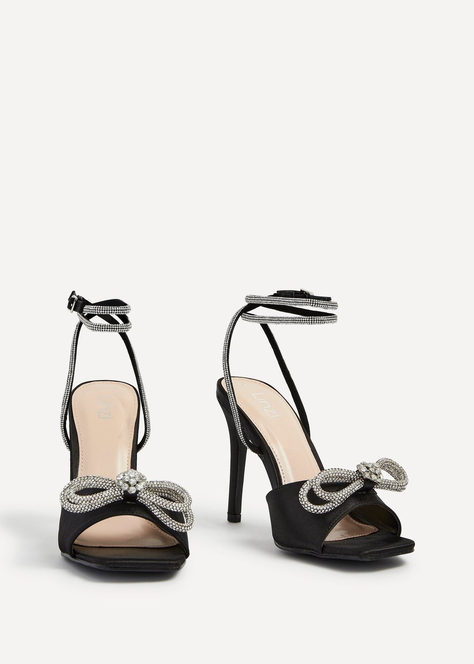 Linzi Princella Black Satin Stiletto Peep Toe Heels