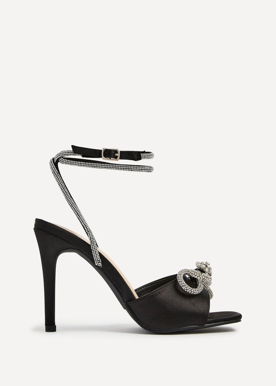 Linzi Princella Black Satin Stiletto Peep Toe Heels