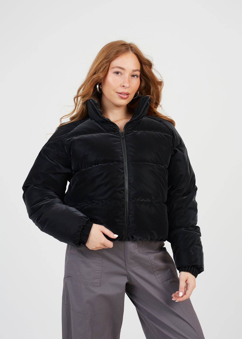 Brave Soul Black Faux Sharkskin Puffer Jacket Matalan