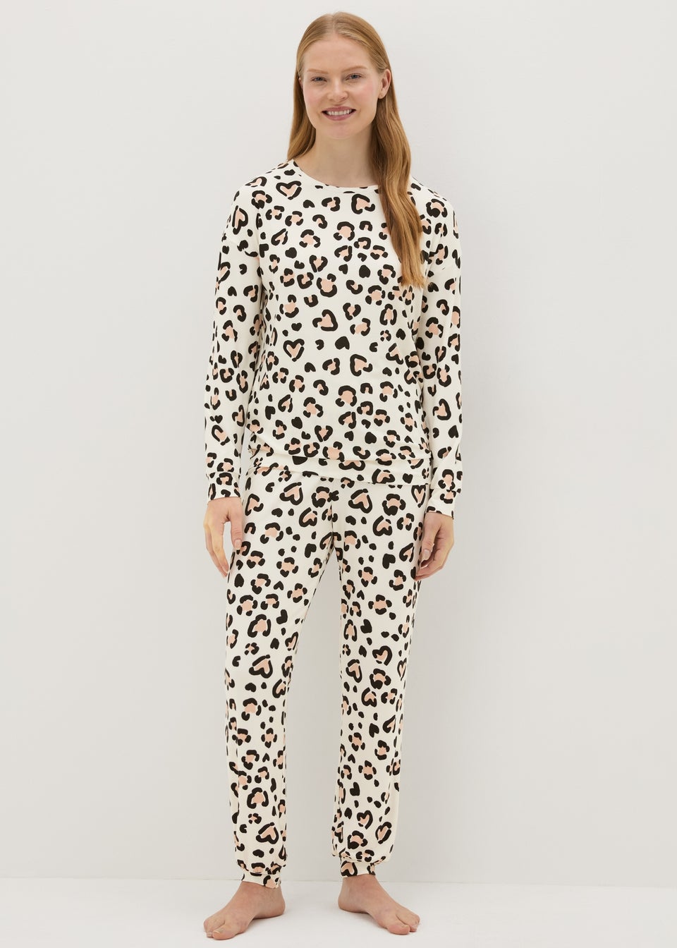 Cream Leopard Print Pyjama Set Matalan