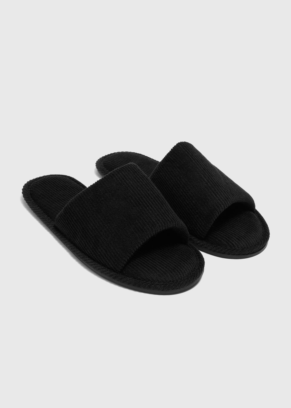 Black Ribbed Slider Slippers