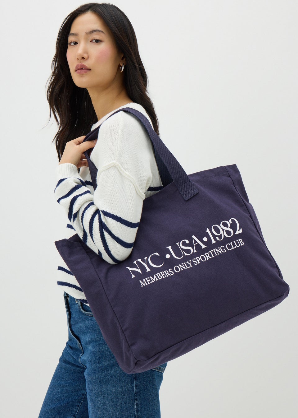 Navy Sporting Club Canvas Tote Bag