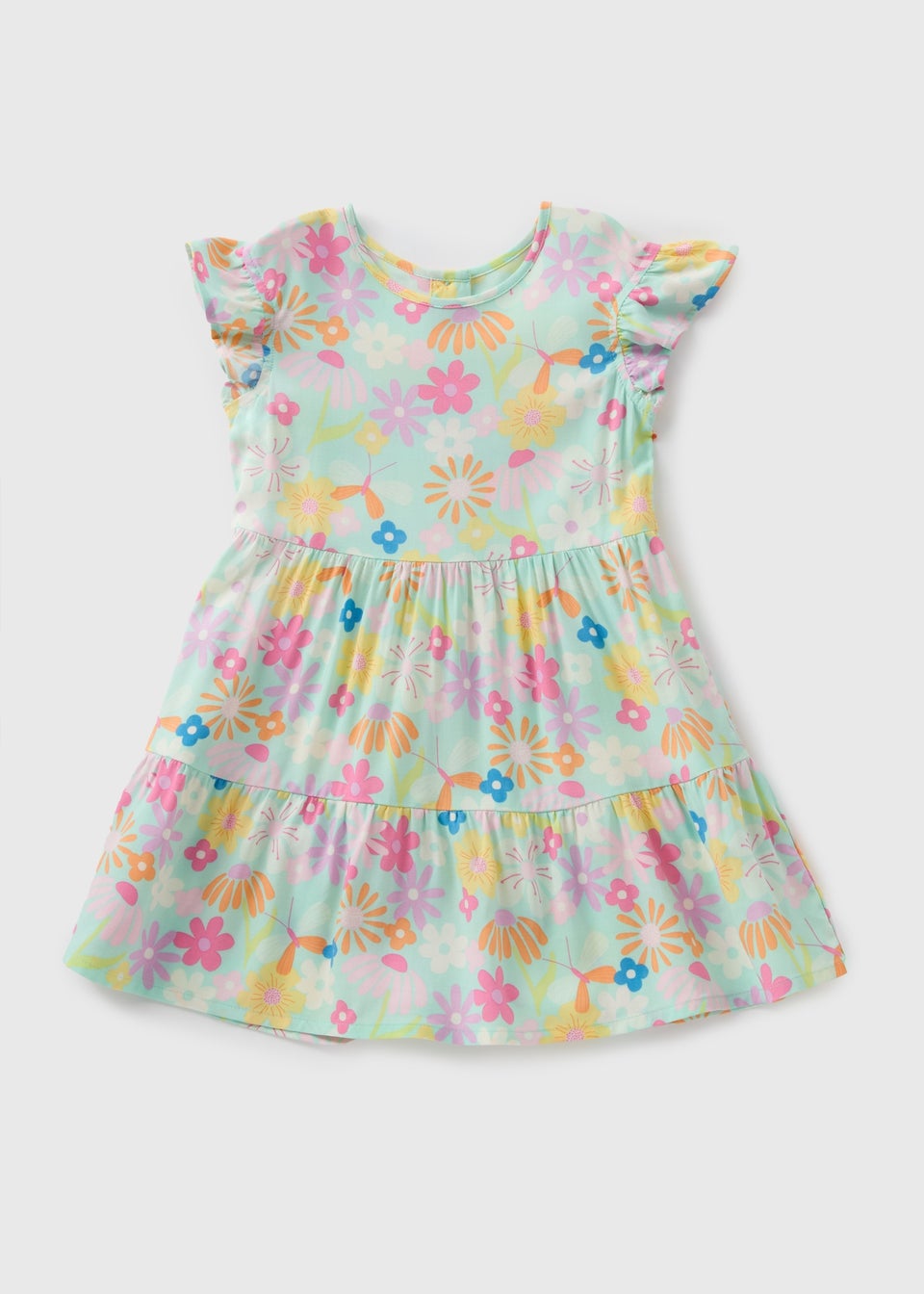 Girls Aqua Floral Dress (1-7yrs)