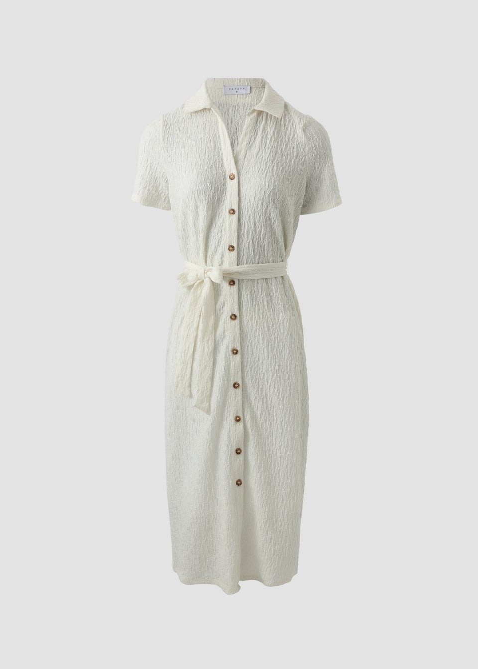Cream Textured Shirt Midi Dress