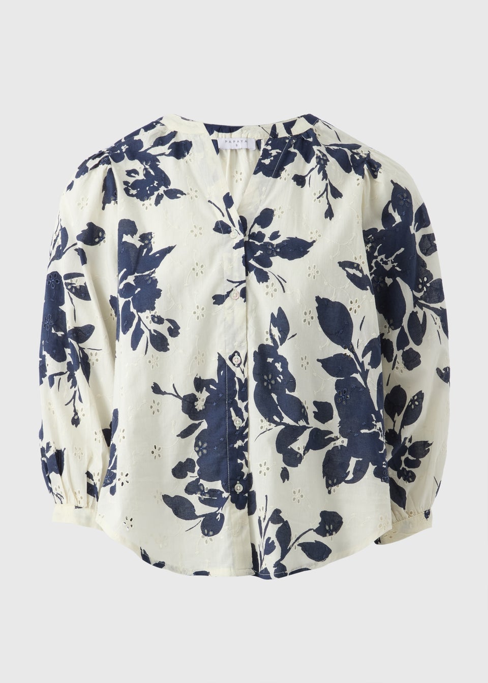 Navy Floral Broderie Anglaise 3/4 Sleeve Blouse