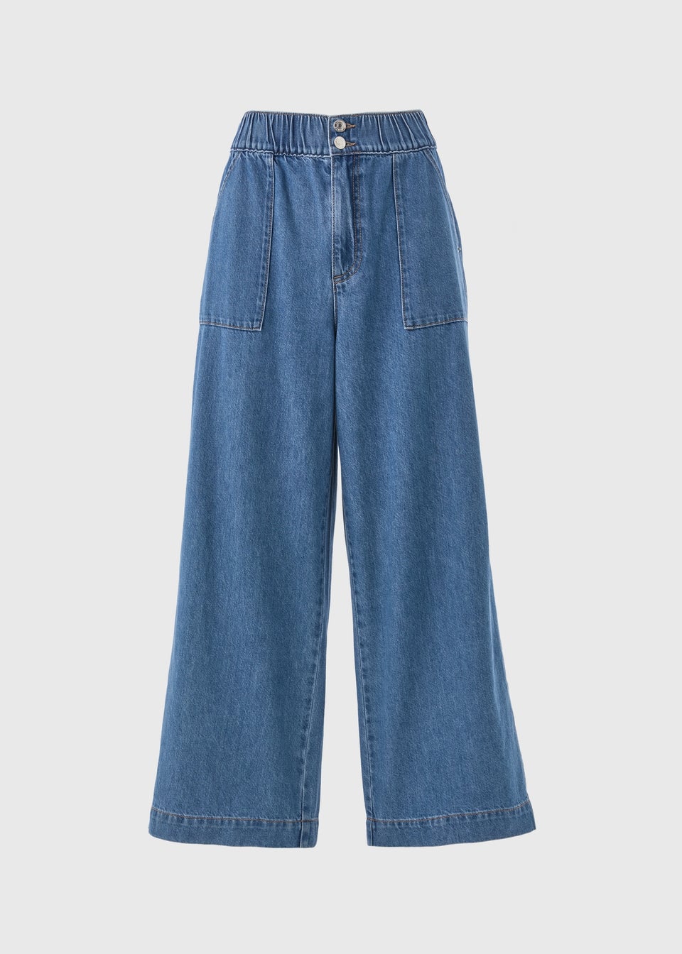 Blue Mid Wash Cropped Wide Leg Jeans