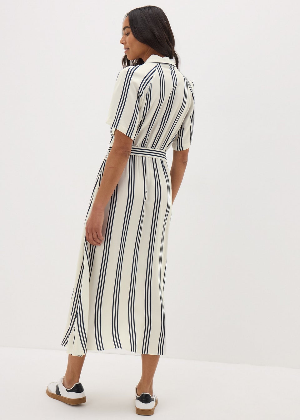 Cream Stripe Shirt Midi Dress