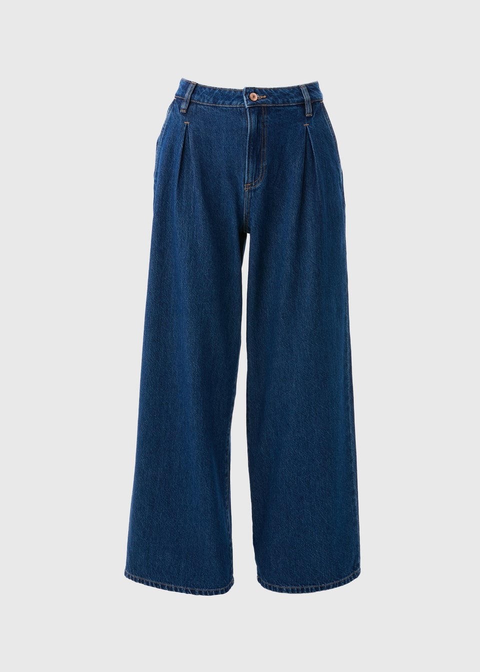 Blue Dark Wash Pleat Wide Leg Jeans