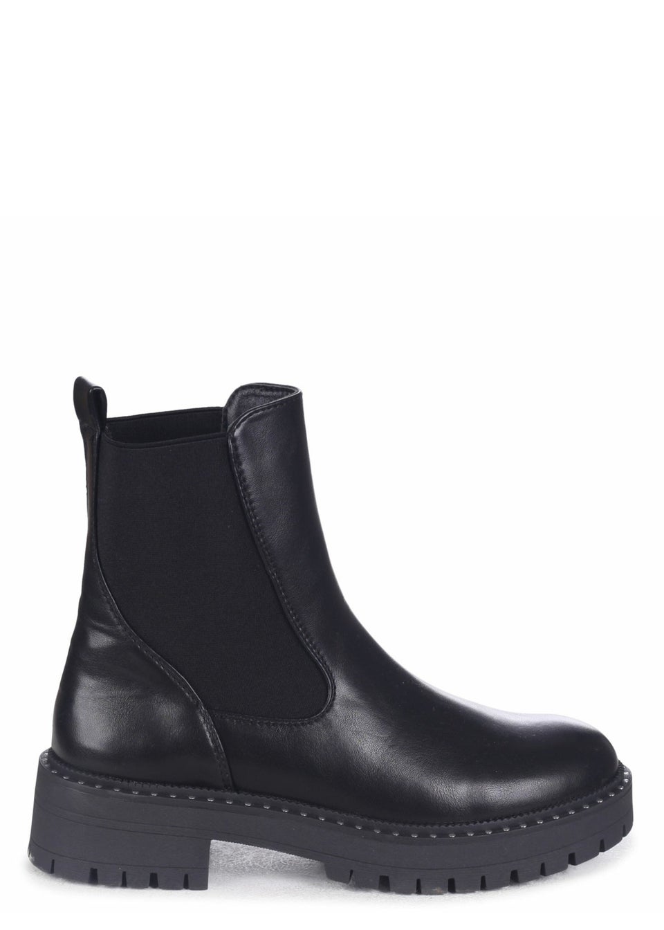 Linzi Andrea Black Faux Leather Silver Stud Detail Sole Chelsea Boot