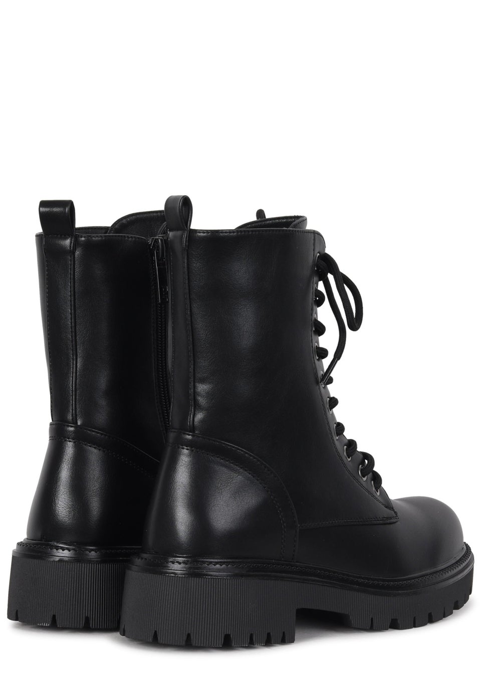 Linzi Samurai Black Faux Leather Lace Up Military Boot