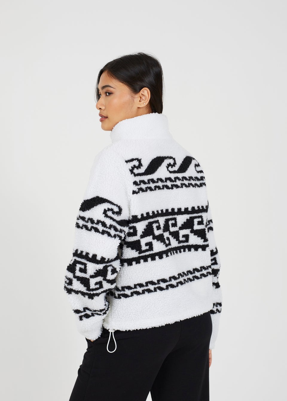 Brave Soul Cream Quarter Zip Printed  Sherpa Fleece