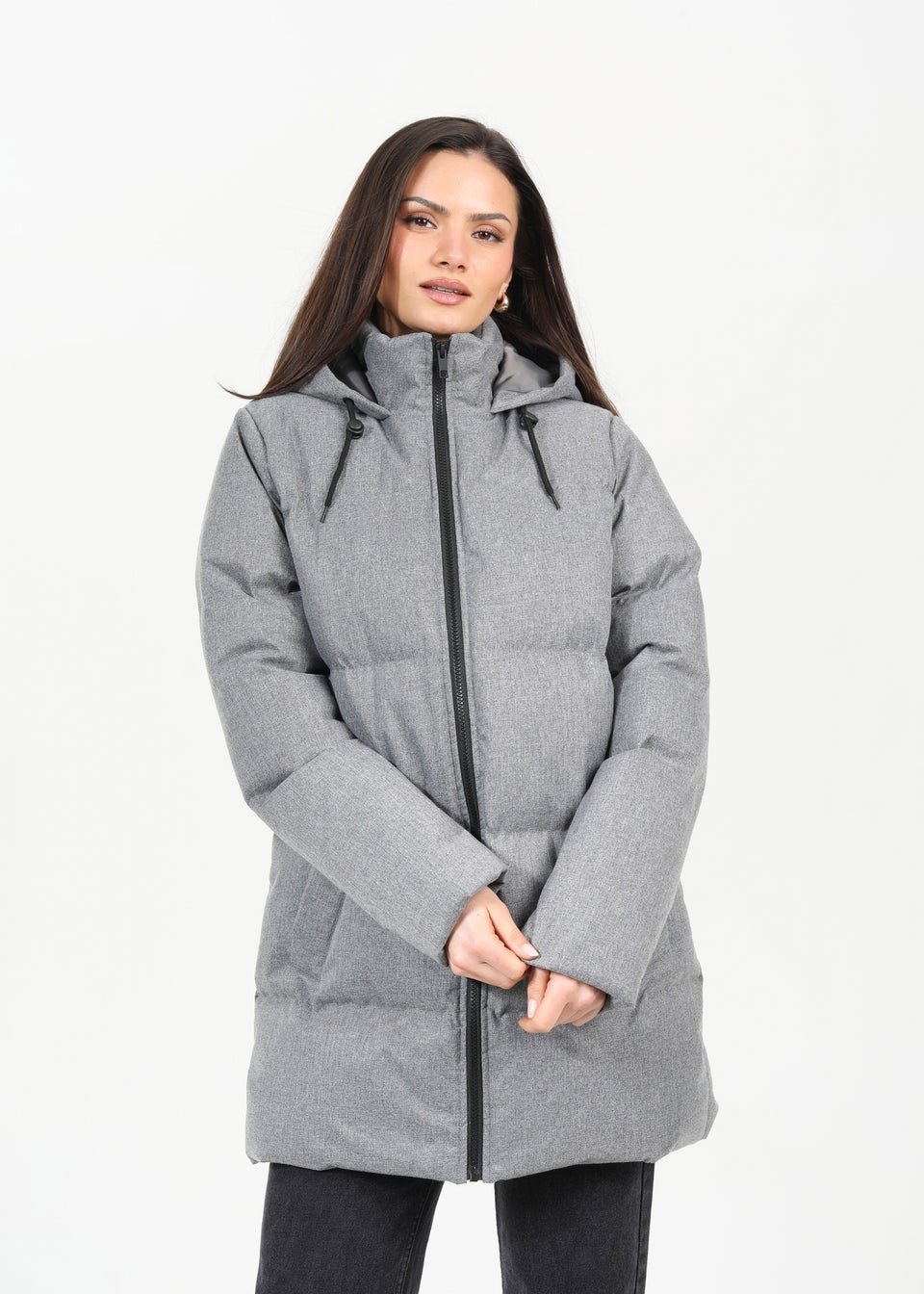 Brave Soul Grey Long Hooded Padded Jacket Matalan