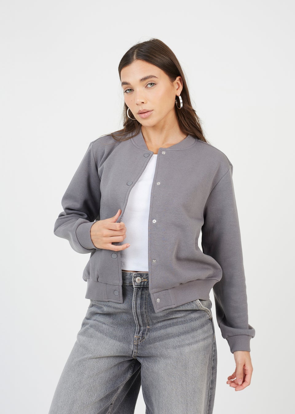 Brave Soul Grey Crew Neck Sweatshirt Style Bomber Jacket Matalan