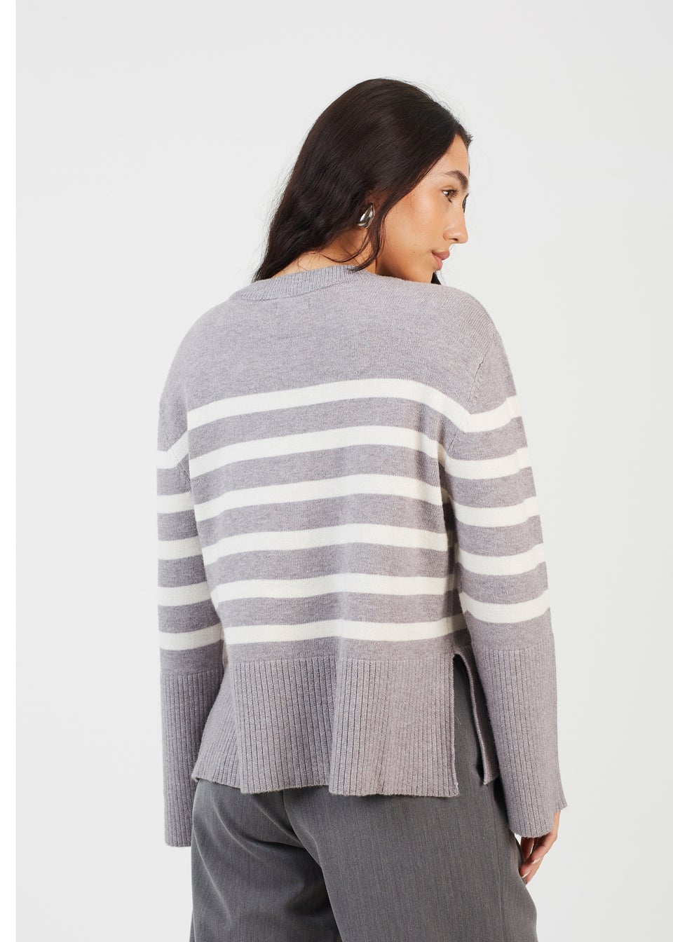 Brave Soul Grey Button Through V-neck Stripe Cardigan