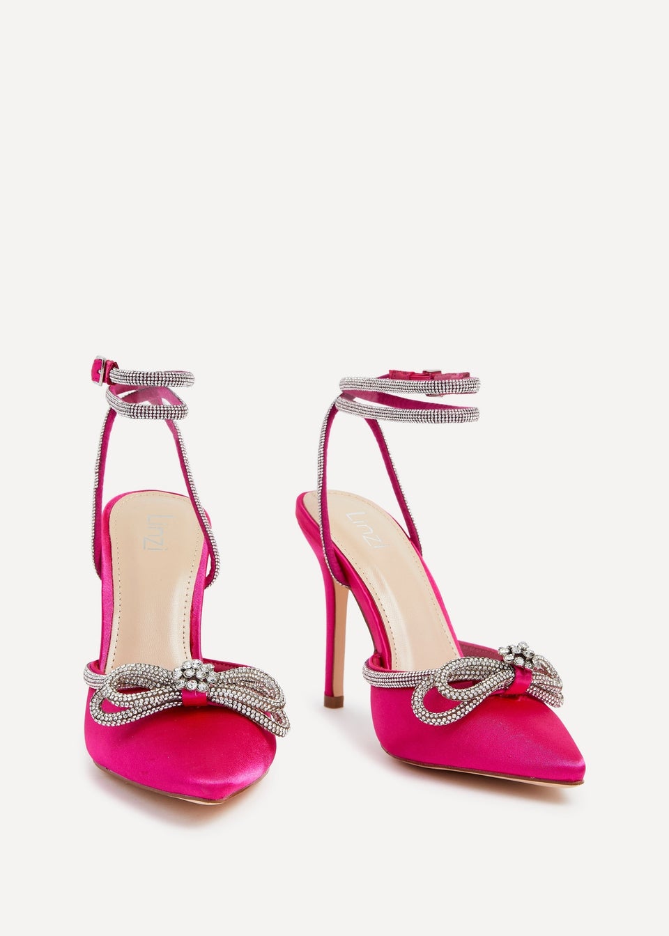 Pink satin bow heels outlet