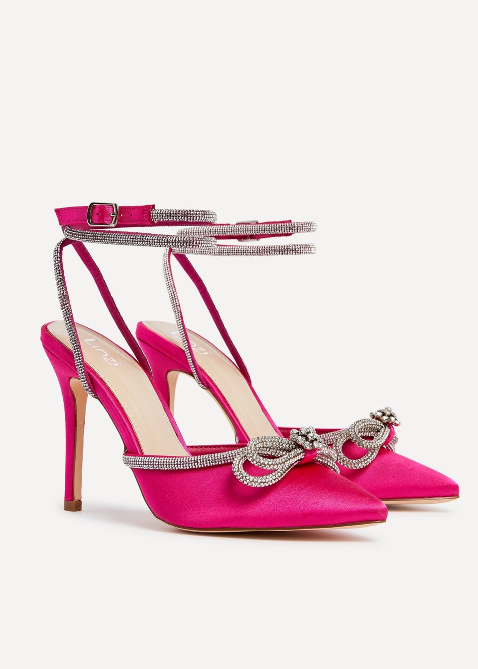 Linzi Azure Pink Satin Double Bow Embellished Court Heel Matalan