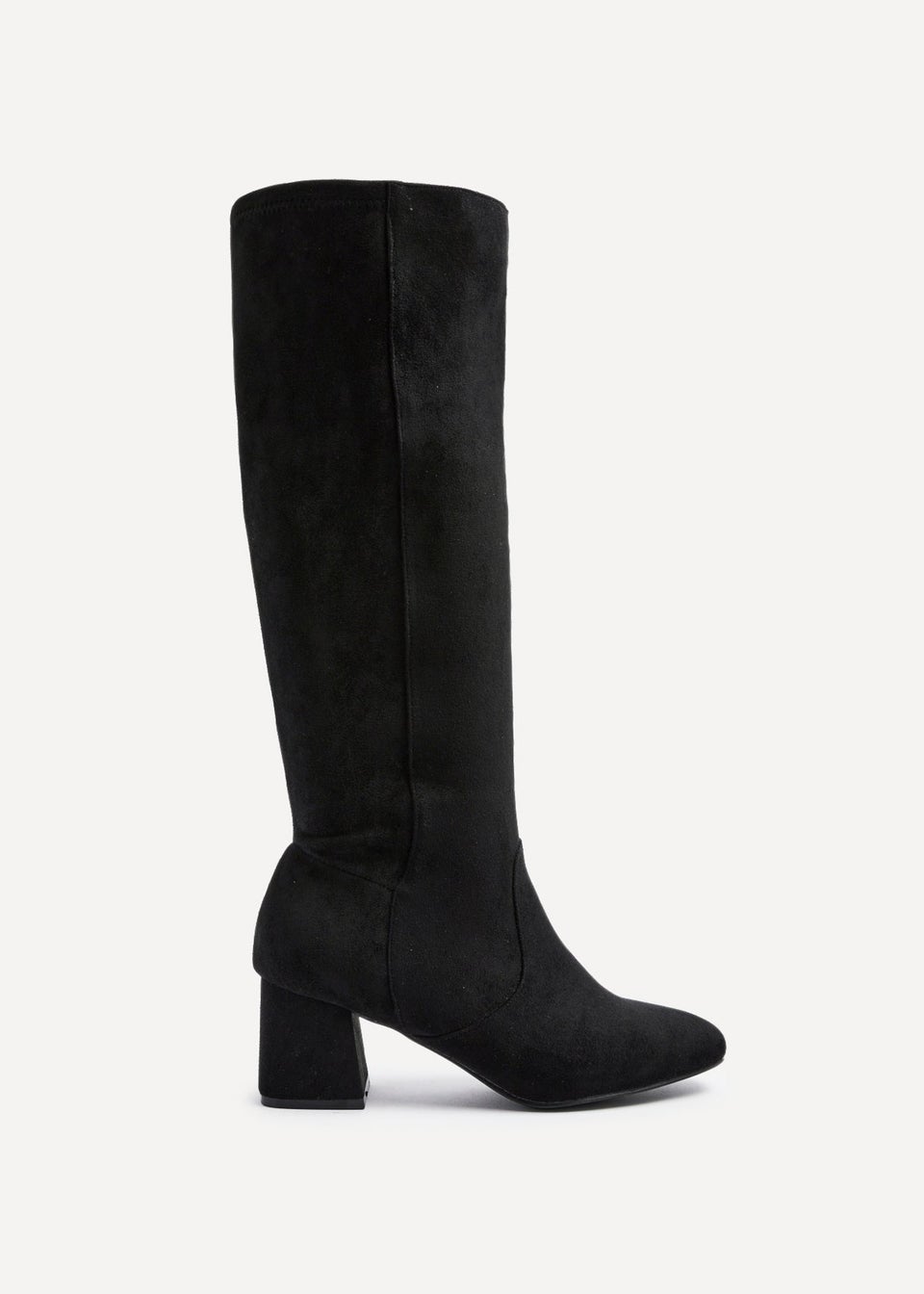 Linzi Frosty Black Faux Suede Block Heeled Knee High Boot