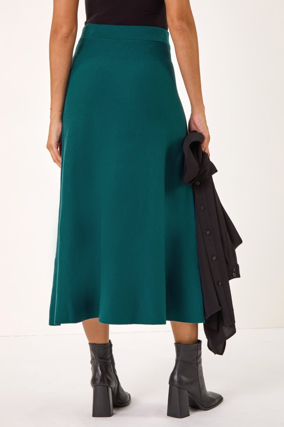 Roman Teal Knitted Midi Stretch Skirt