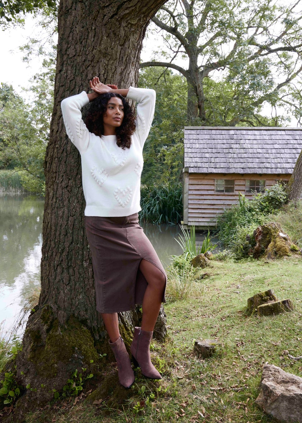 Blue Vanilla Brown Acid Wash Denim Mid Skirt Matalan