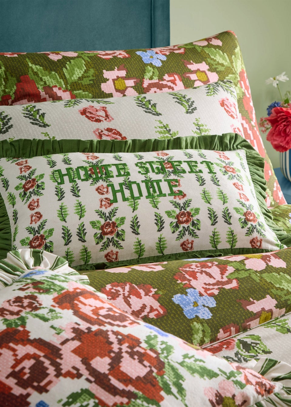furn. Feeoni Home Sweet Home Embroidered Cotton Filled Cushion (30cm x 50cm)