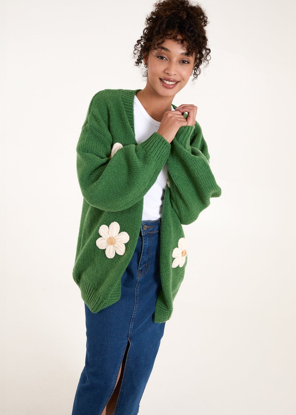 Blue Vanilla Green Daisy Large Flower Cardigan