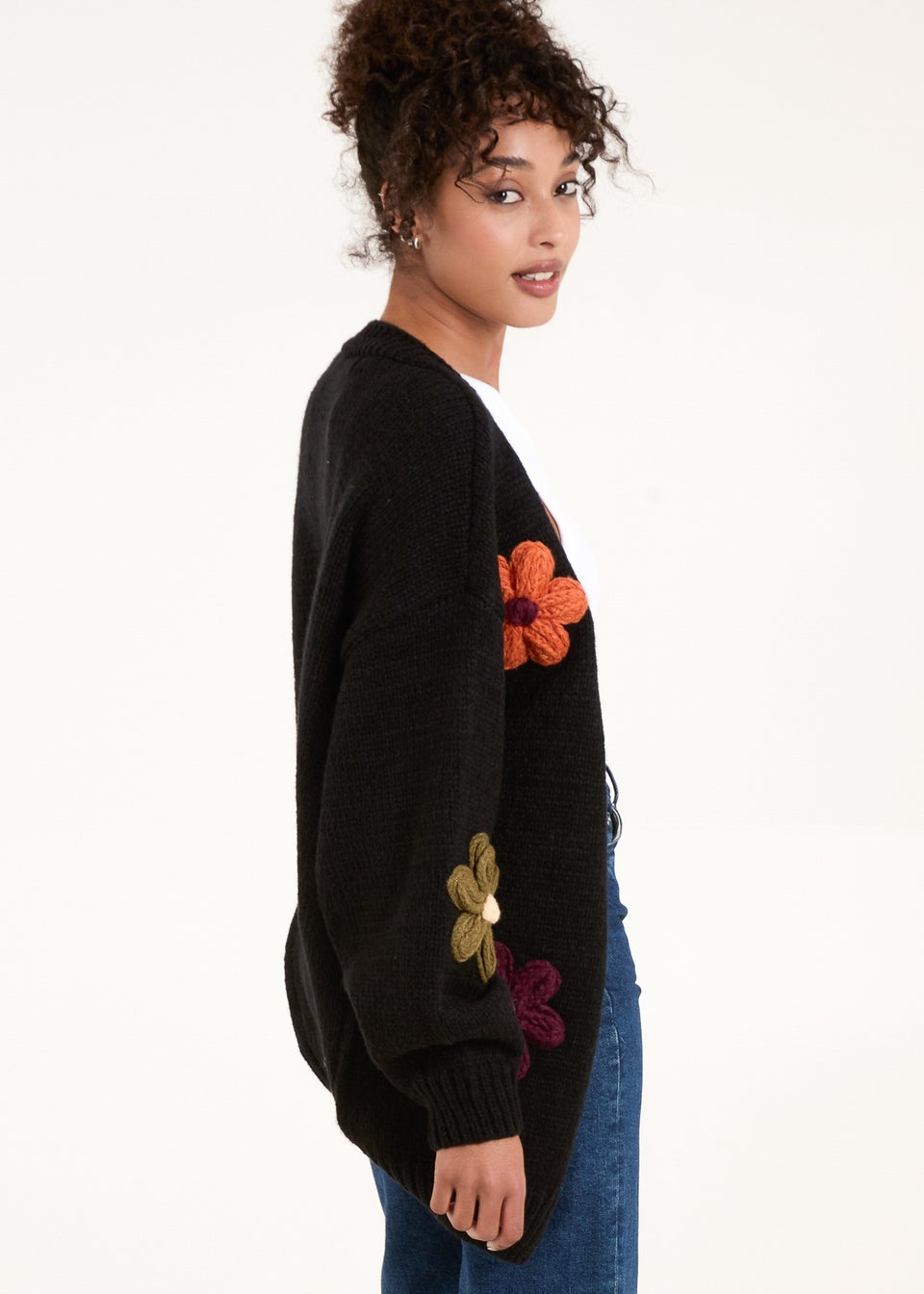 Blue Vanilla Black Daisy Flowers Cardigan