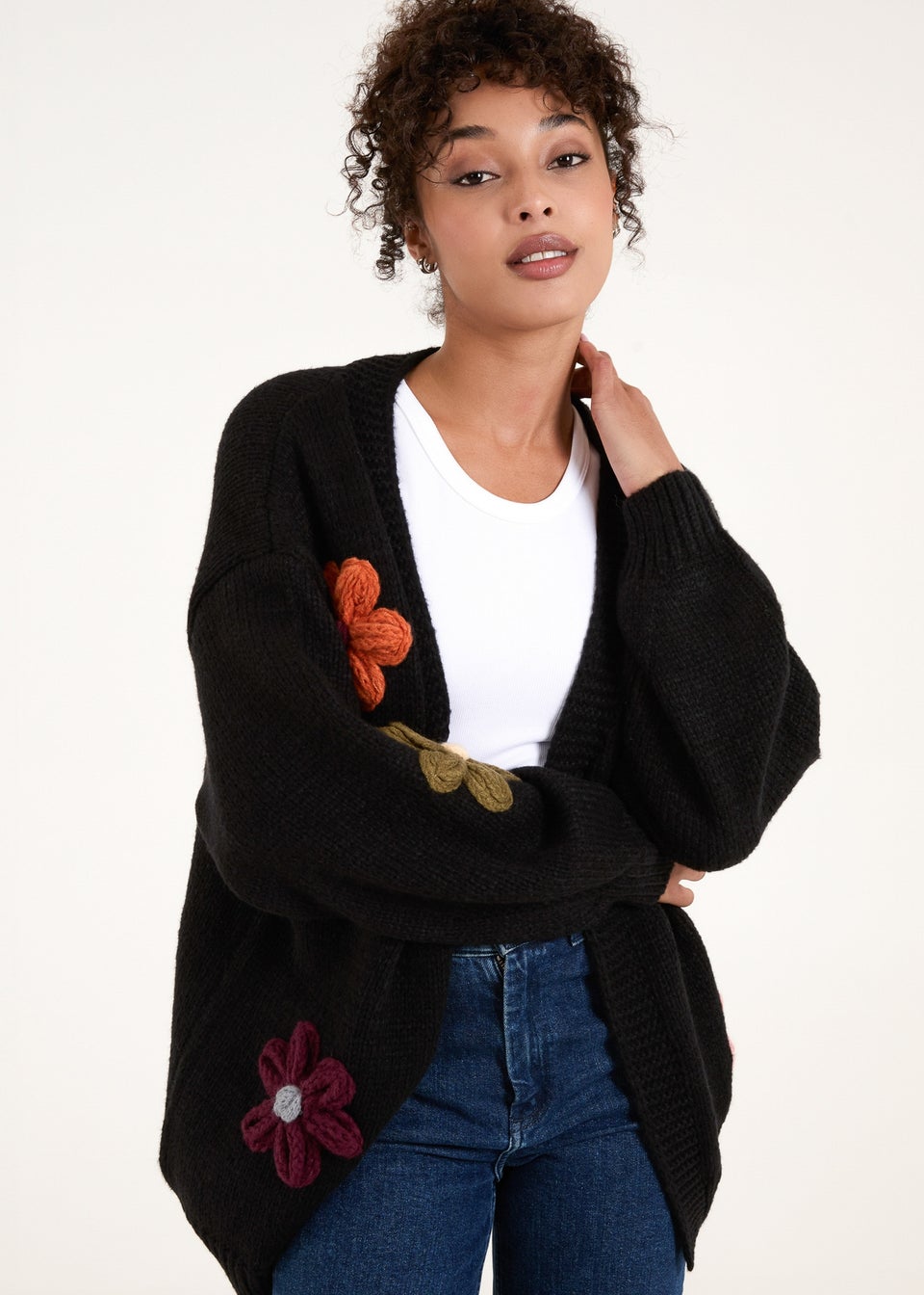 Blue Vanilla Black Daisy Flowers Cardigan