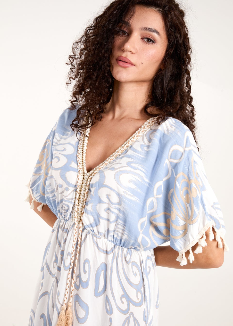 Blue Vanilla Blue Tassel And Gold Trim Dress