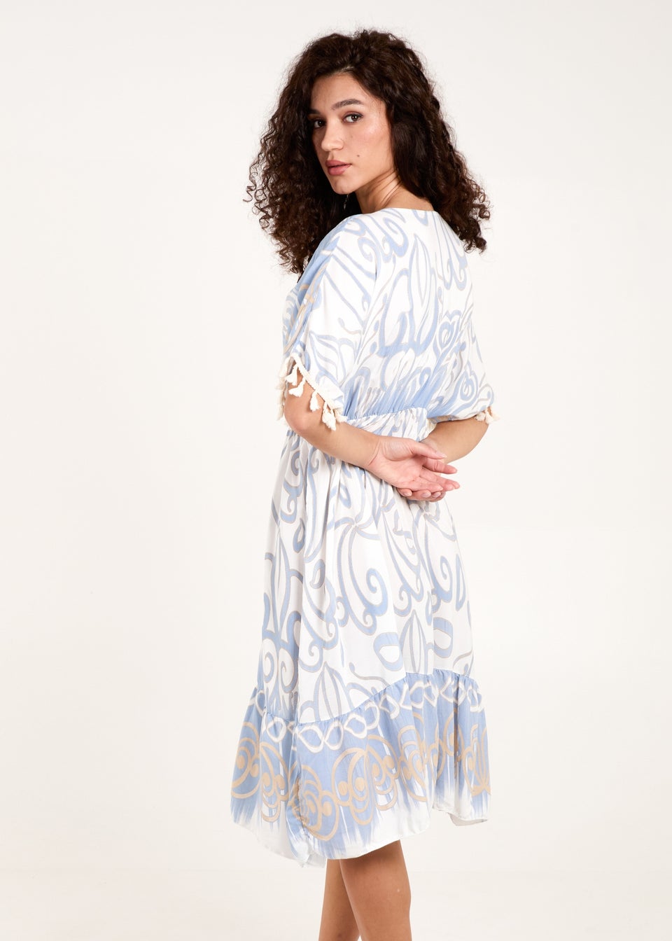 Blue Vanilla Blue Tassel And Gold Trim Dress