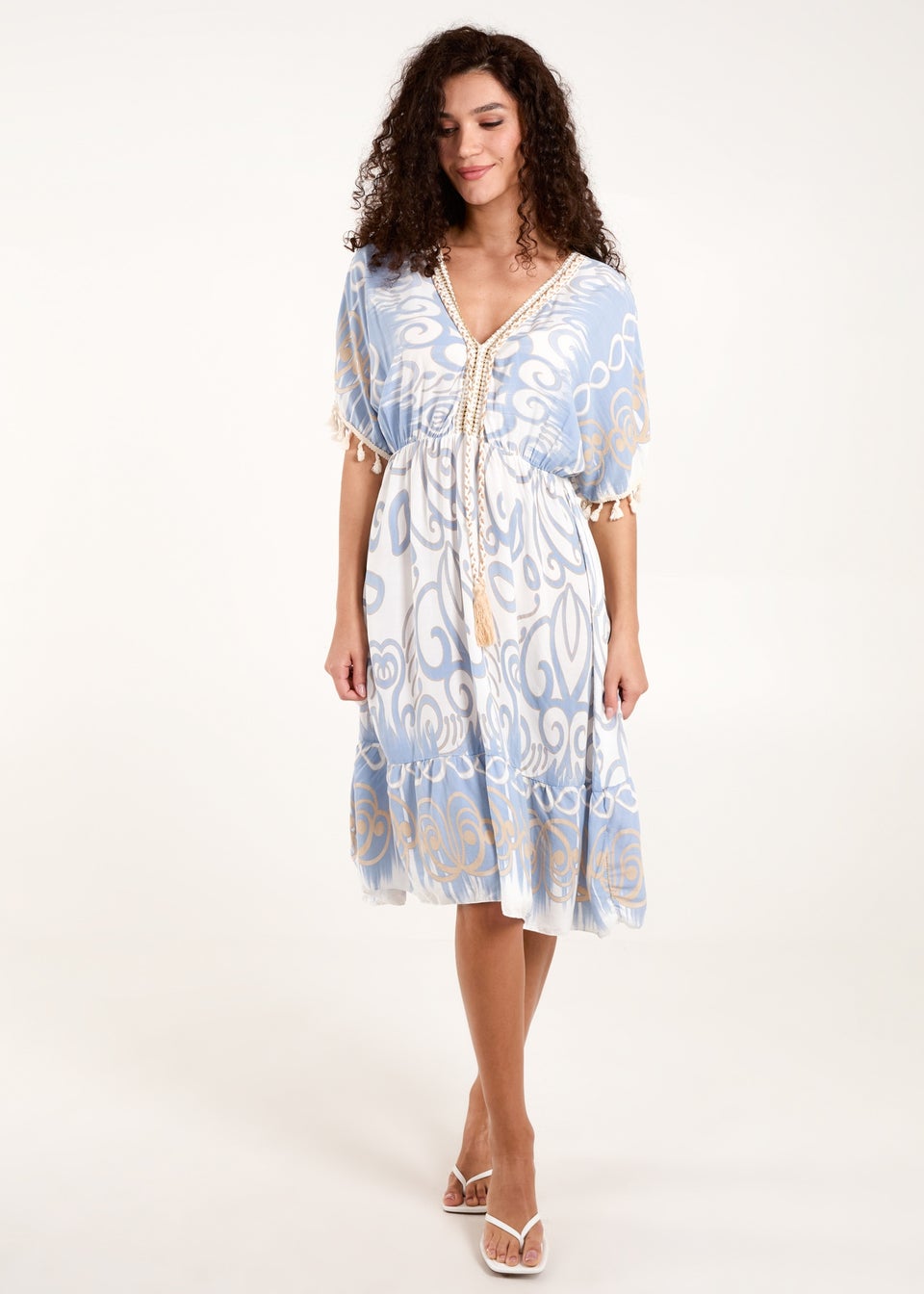 Blue Vanilla Blue Tassel And Gold Trim Dress