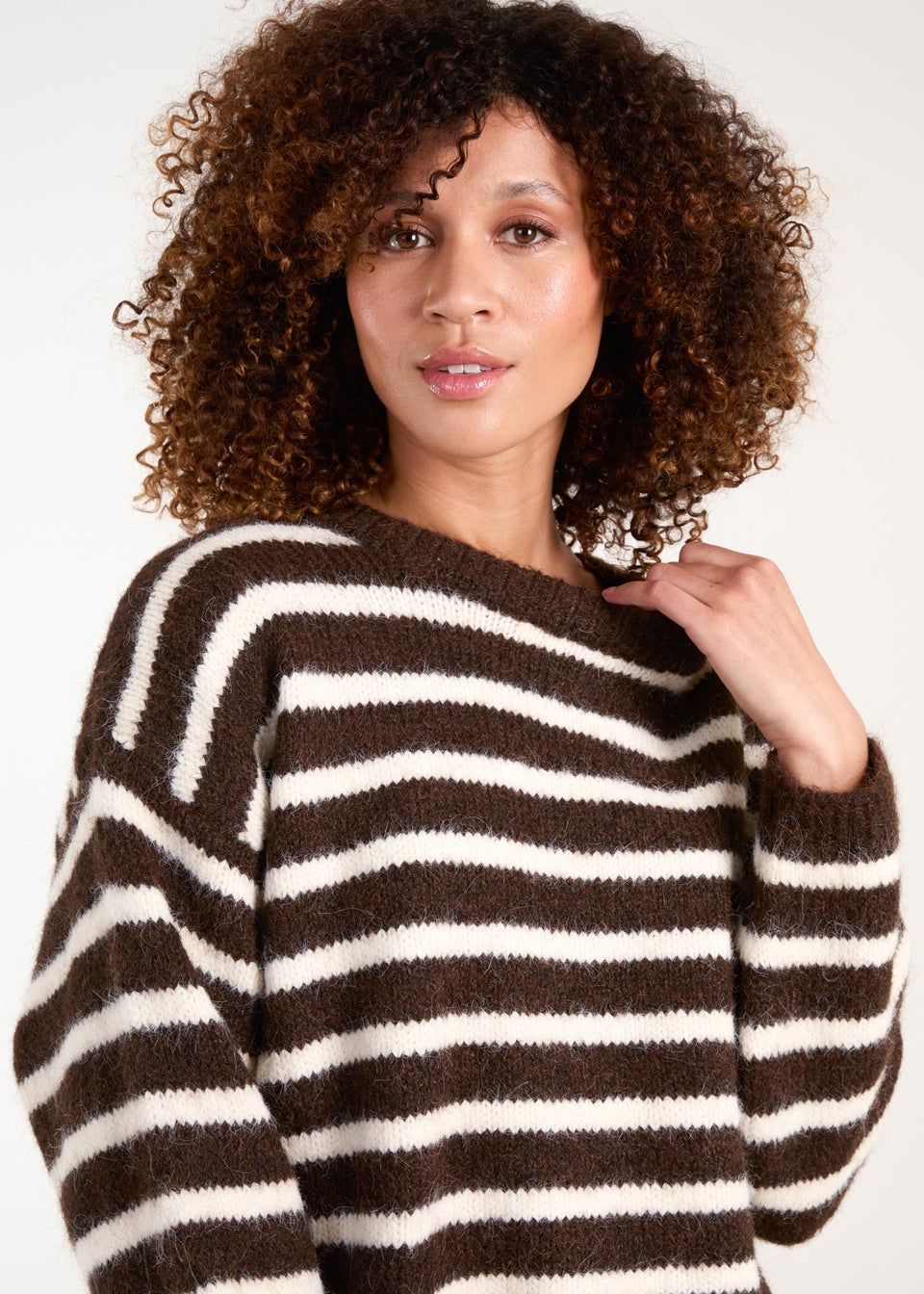 Blue Vanilla Chocolate Soft Knit Round Neck Stripe Jumper