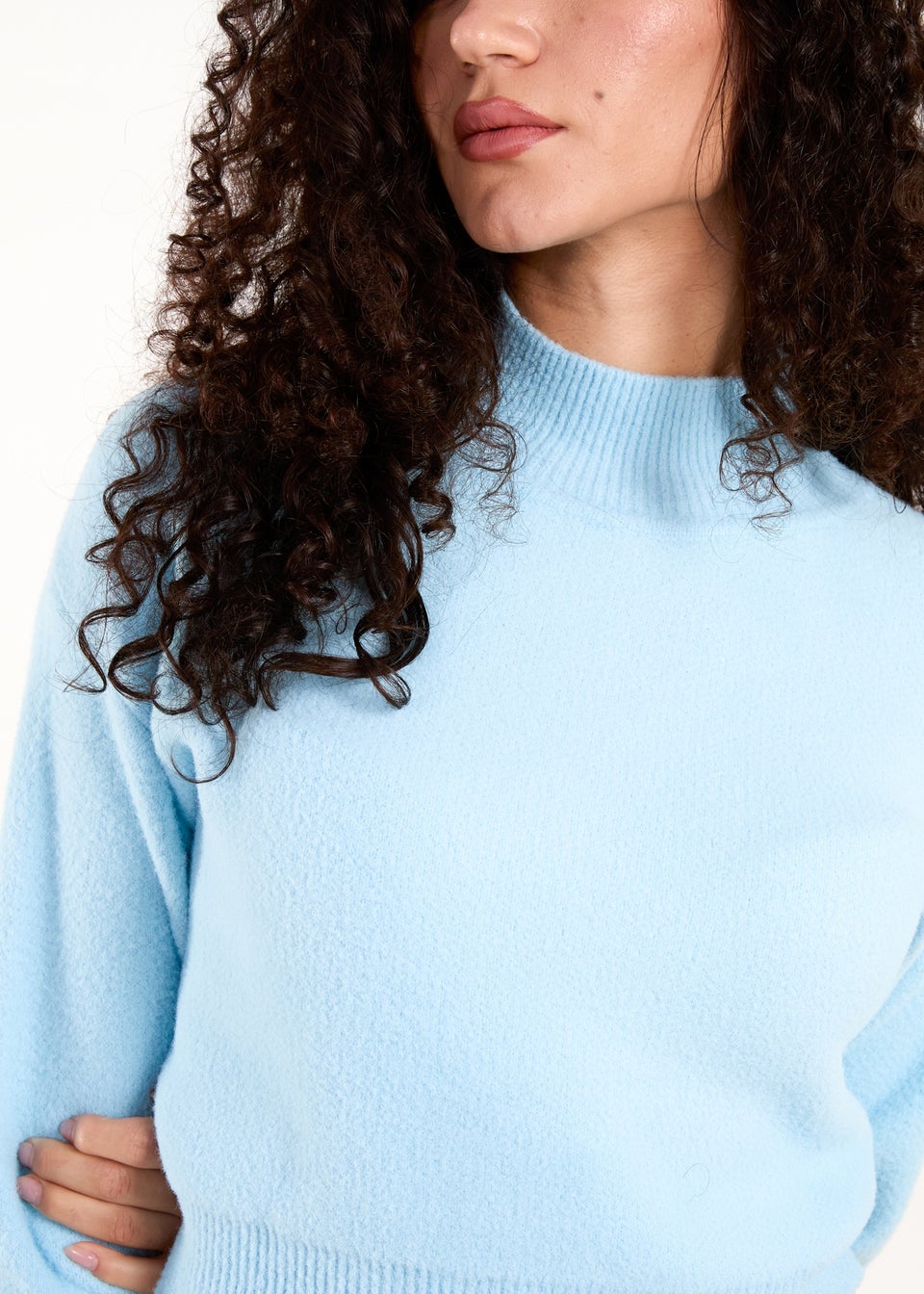 Blue Vanilla Blue Turtle Neck Cropped Jumper