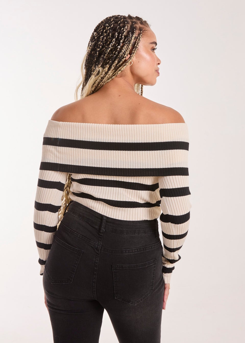 Pink Vanilla Stone Striped Bardot Knit Top