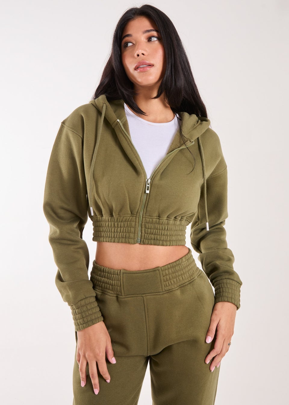 Pink Vanilla Khaki Long Sleeve Zip Up Hoodie Matalan
