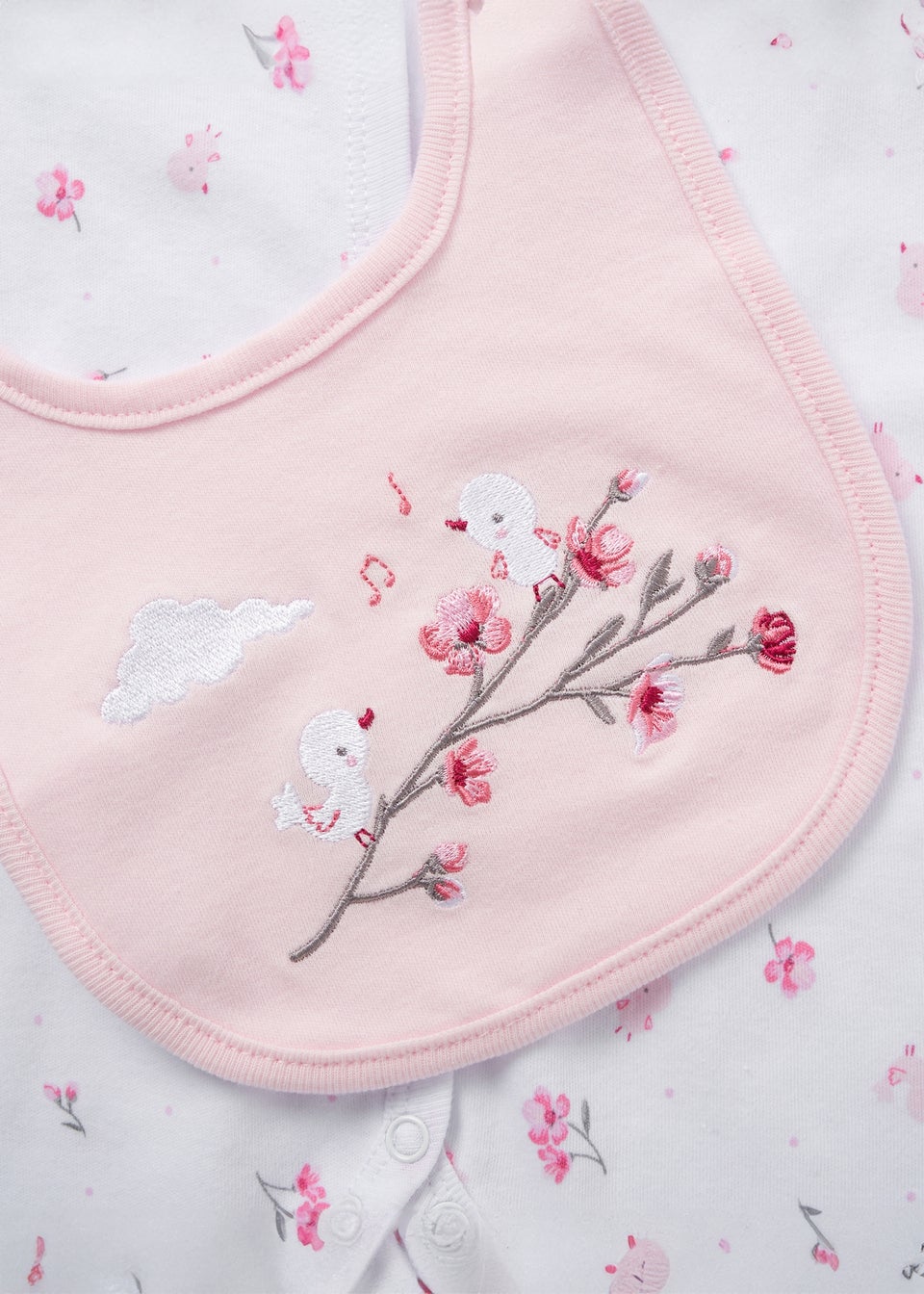 Rock a Bye Baby Soft Pink Floral Bird Print Cotton 5-Piece Baby Gift Set