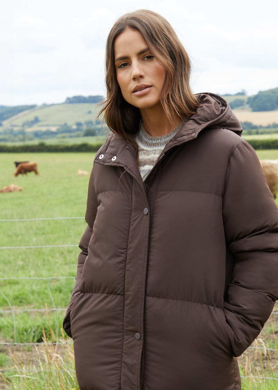 Threadbare Chocolate Jodie Quilted Puffer Maxi Jacket