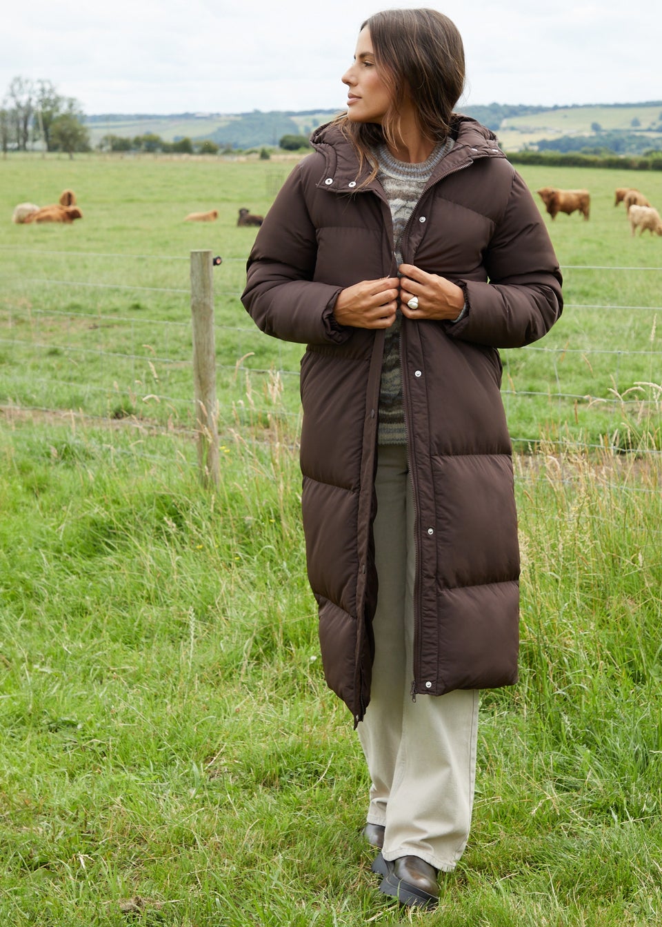 Threadbare Chocolate Jodie Quilted Puffer Maxi Jacket