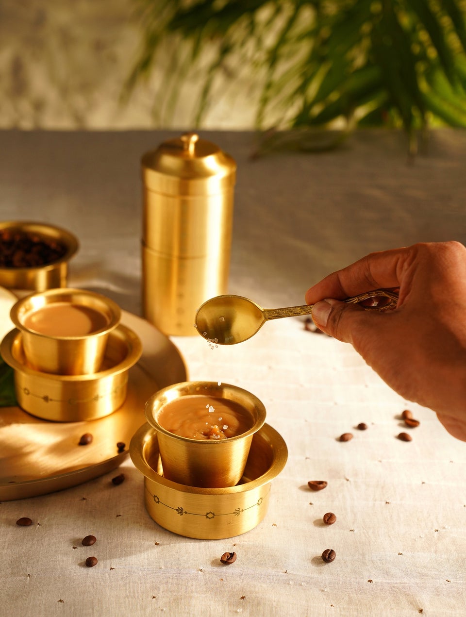 home Decor Antique Golden Brass Hand Crafted Coffee Set