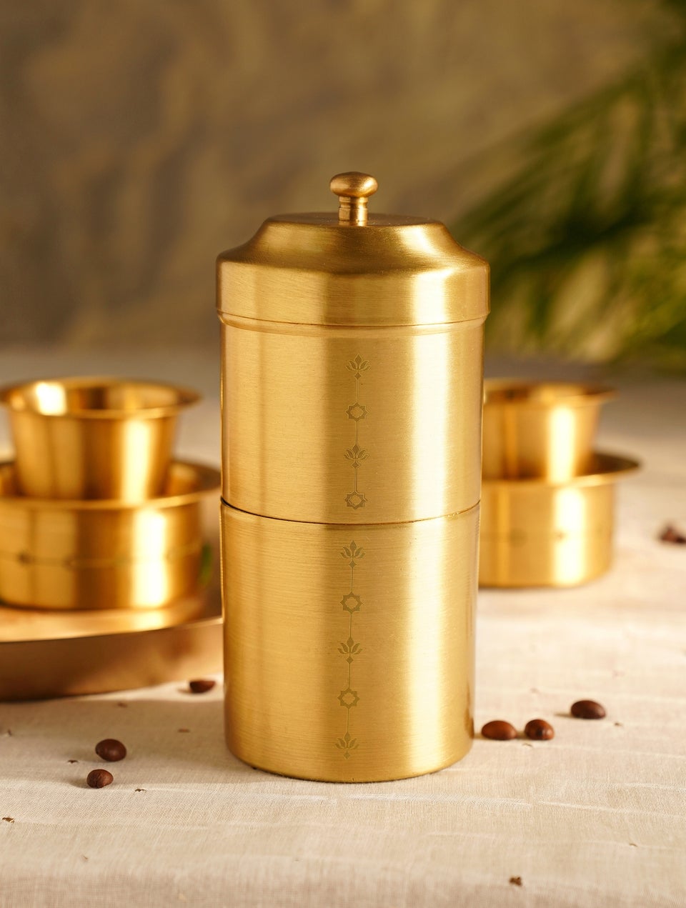 home Decor Antique Golden Brass Hand Crafted Coffee Set