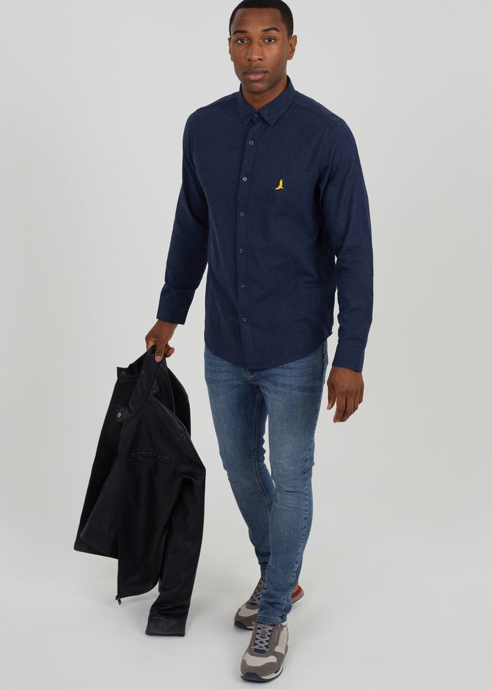 Brave Soul Navy Cotton Brushed Flannel Long Sleeve Shirt