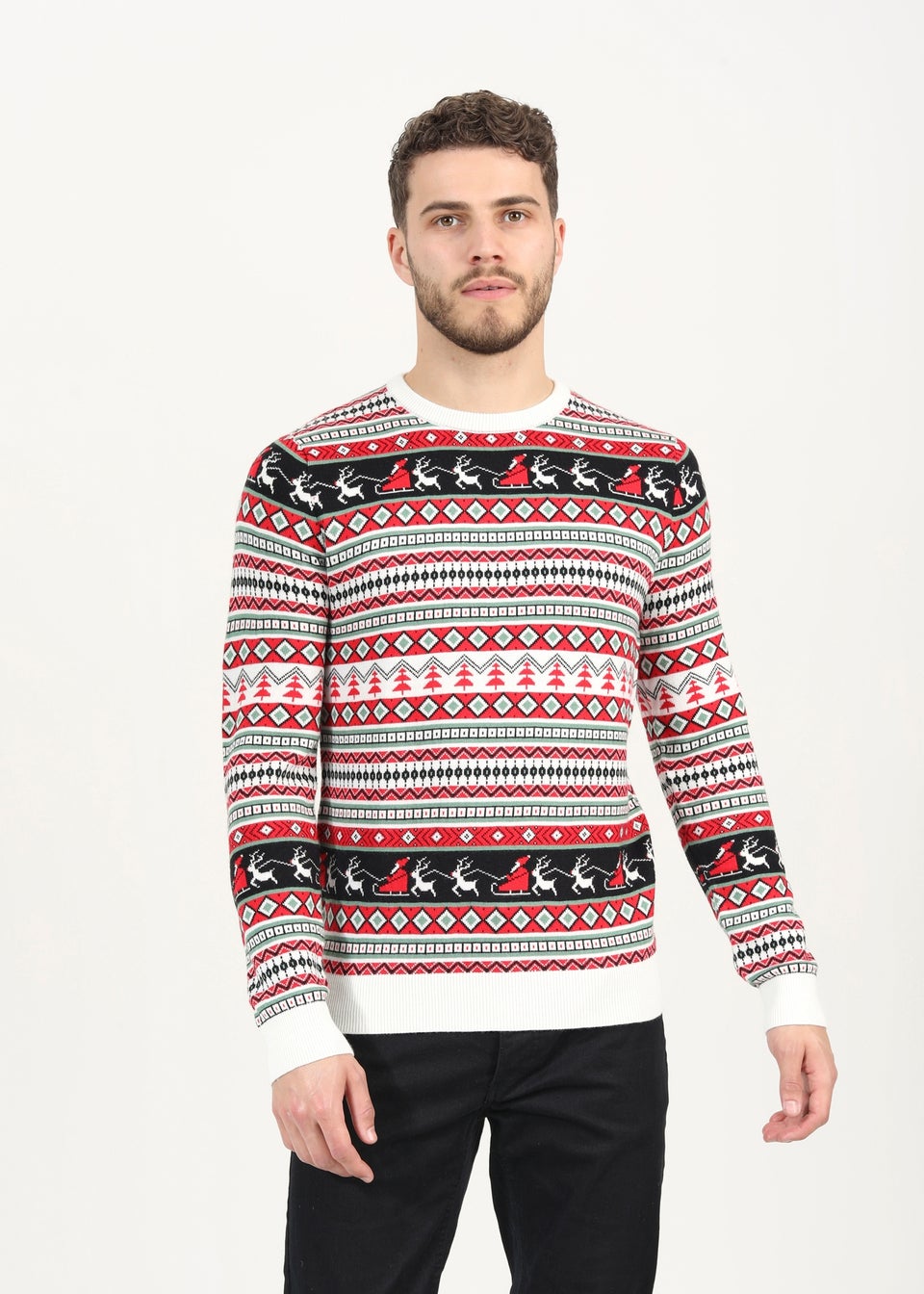 Brave Soul Ecru Crew Neck Fairisle Christmas Jumper