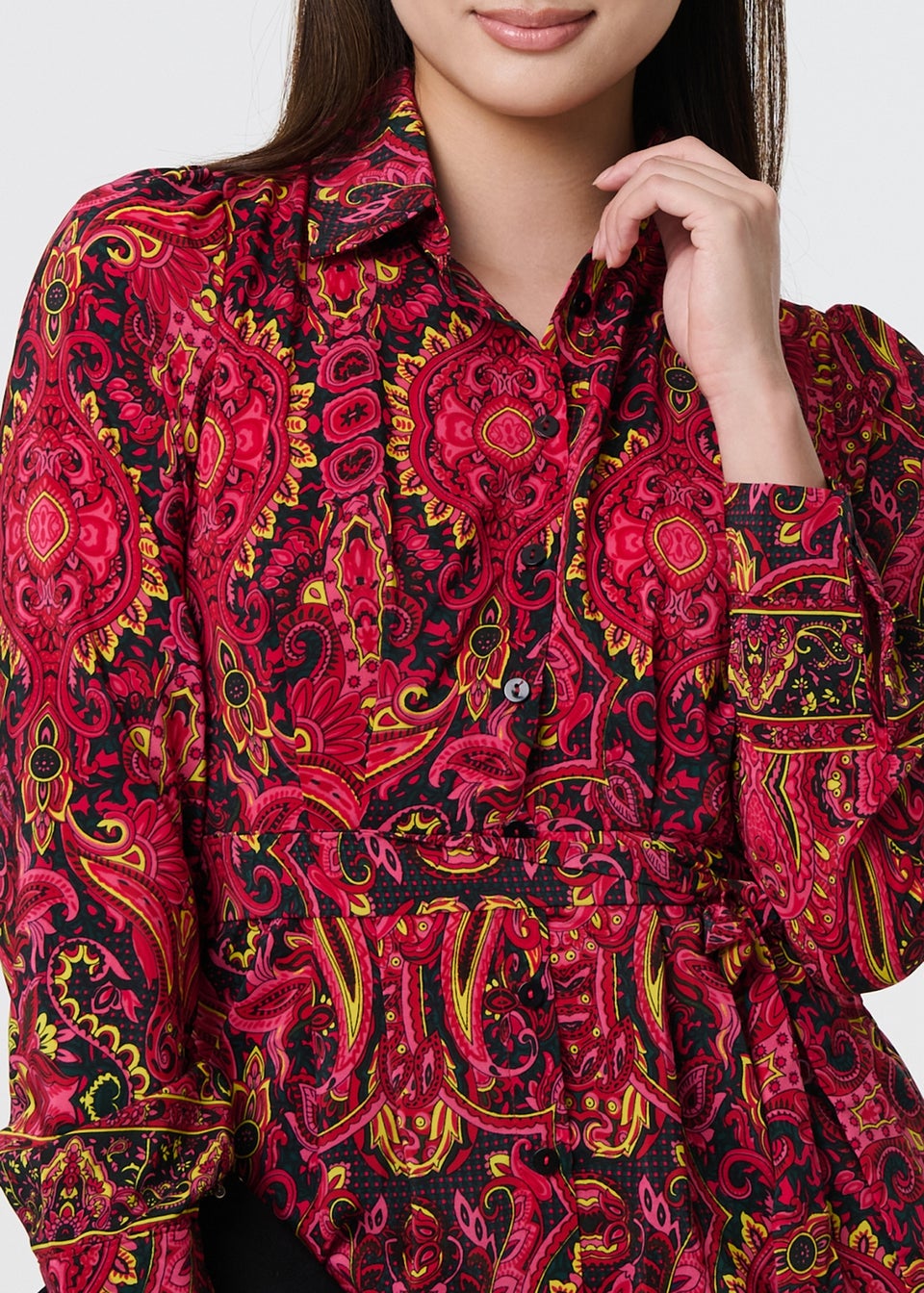 Izabel London Orange Mosaic Print Long Sleeve Short Shirt Dress