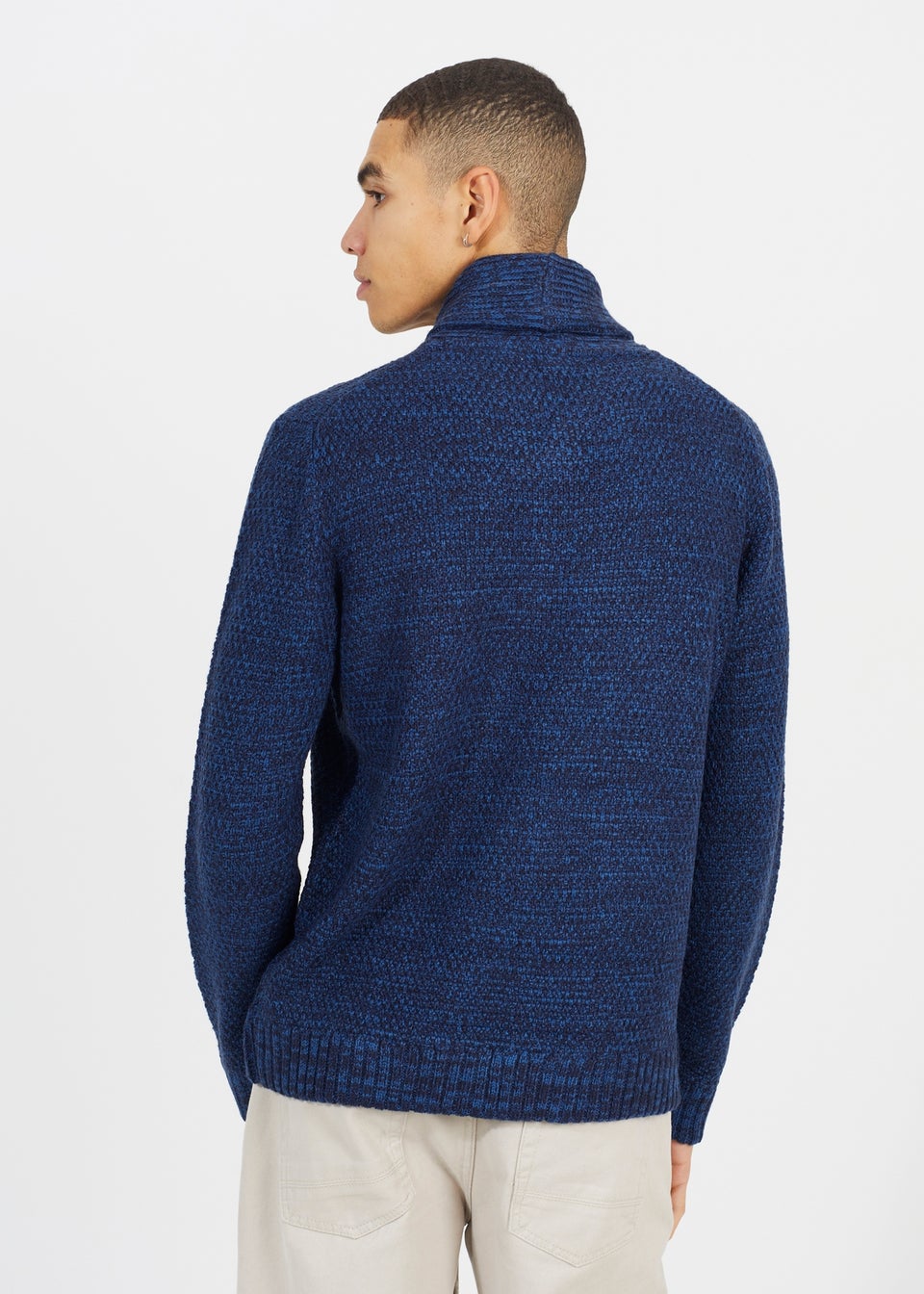 Brave Soul Navy Shawl Neck Textured Knit Jumper