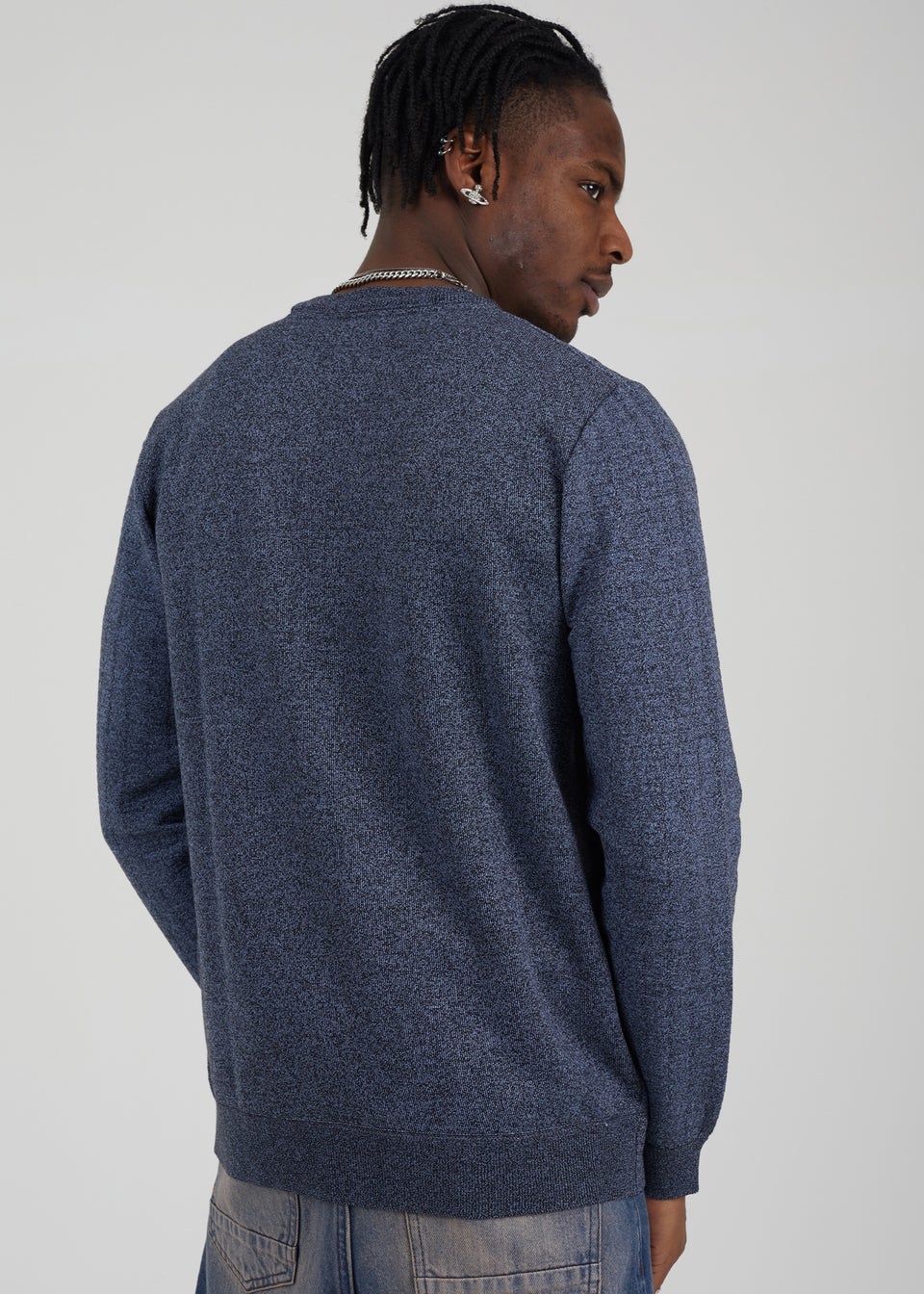 Brave Soul Blue Crew Neck Jaquard Knit Jumper