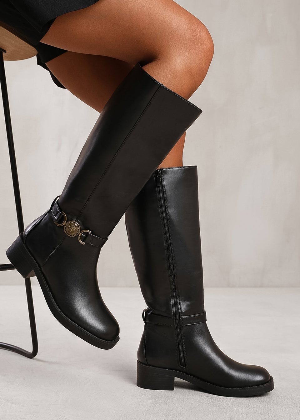 Black below knee high boots cheap