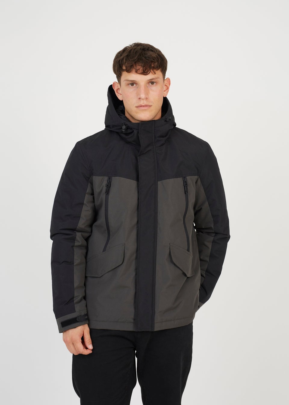 Brave Soul Grey Colour Block Hooded Jacket