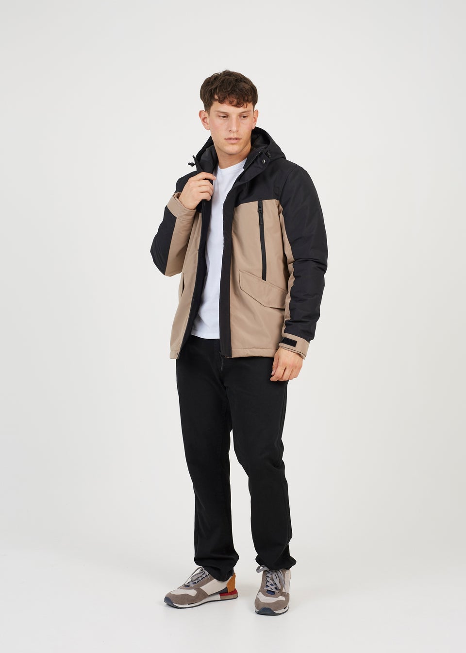 Brave Soul Stone Colour Block Hooded Jacket