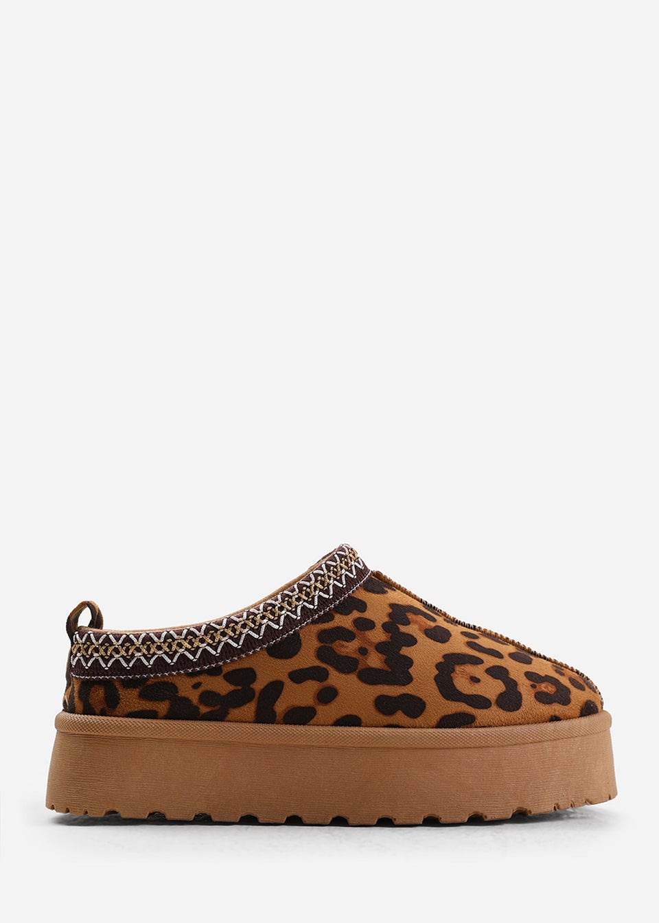 Where's That From Allegra Leopard Faux-Suede Embroidered Ankle Slipper Boots