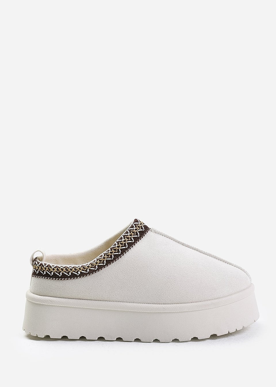 Where's That From Allegra Cream Faux-Suede Embroidered Ankle Slipper Boots